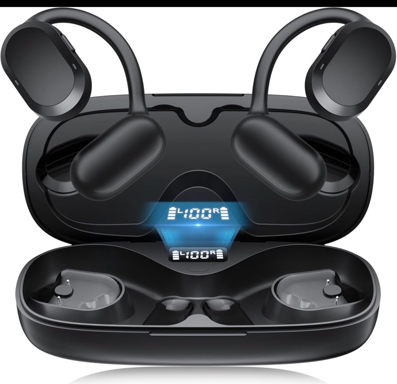 Open Ear Headphones, Open Ear Earbuds, IPX7 Waterproof, Bluetooth 5.3 True Wireless Sports Over Ear Earbuds with Earhooks, Built-in Mic, Crystal-Clear Calls for Running Workout Cycling Driving
