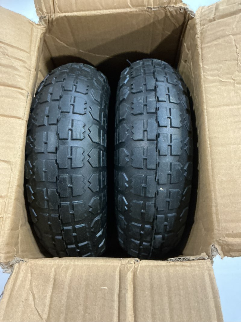 Condition photo showing Good Condition for gicool 4.10/3.50-4" tire and wheel, 10" pneumatic tire, with 2.25" offset hub, 5/8" axle bore hole, sealed bearings, for hand truck trolley dolly garden wagon cart wheel replacement, 2 pack