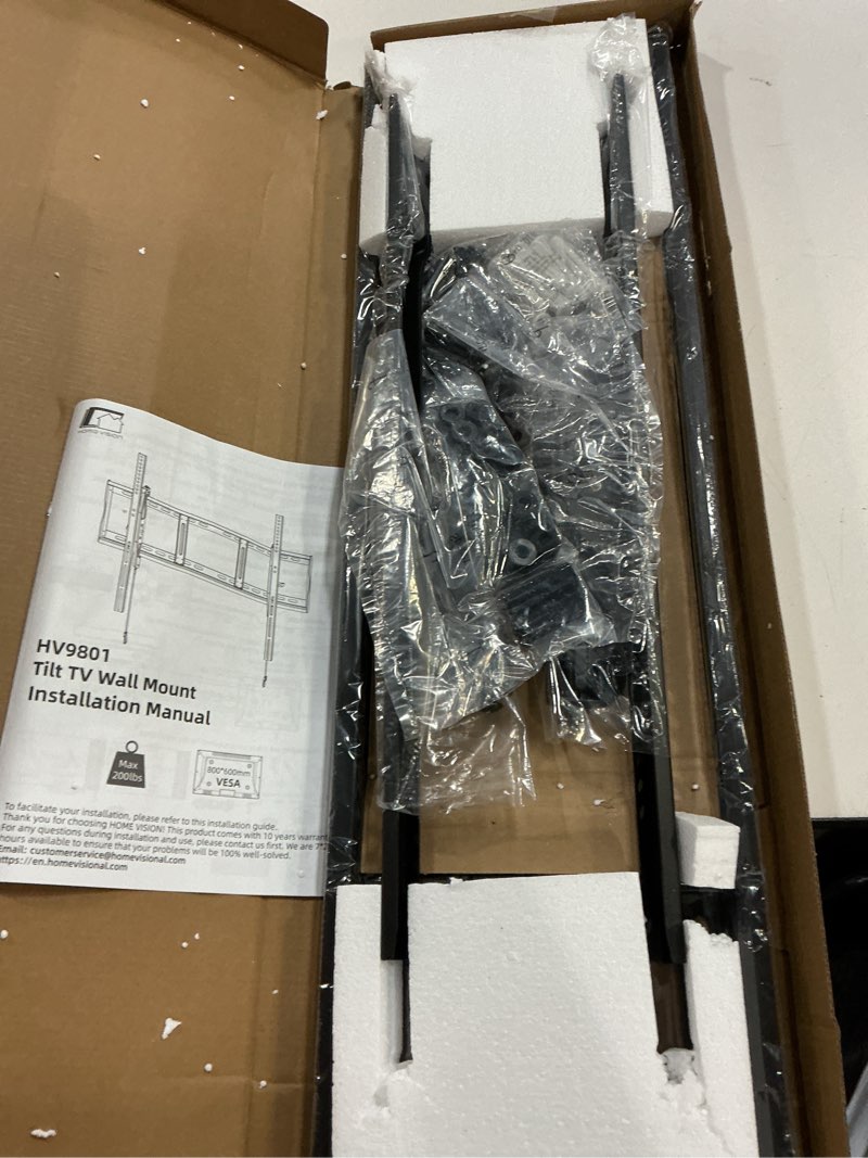 Condition photo showing New/Like New for home vision heavy duty tilt tv wall mount bracket for 48-120 inch flat/curved tvs, 200lbs capacity, fits 16/18/24 inch studs, max vesa 800x600mm for led oled lcd 48-120 inch tilt