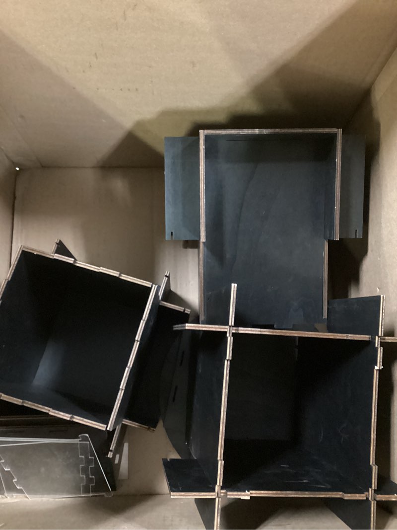 Condition photo showing As Is for Natheeph Rotating Display Stand Greeting Card Display Wooden Display Rack with Two Card Sticker for Greeting Card Vendor Coffee Bag 3 Tier Tabletop Display Stand (Ebony)