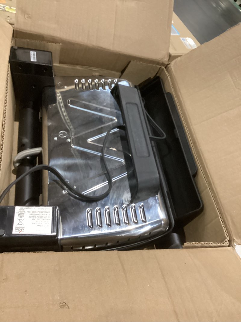 Condition photo showing As Is for All-Clad Electric Indoor Grill, AutoSense Stainless Steel Panini Grill Press Sandwich Maker, Automatic 1800W Smokeless, Removable Plates, Dishwasher Safe Silver