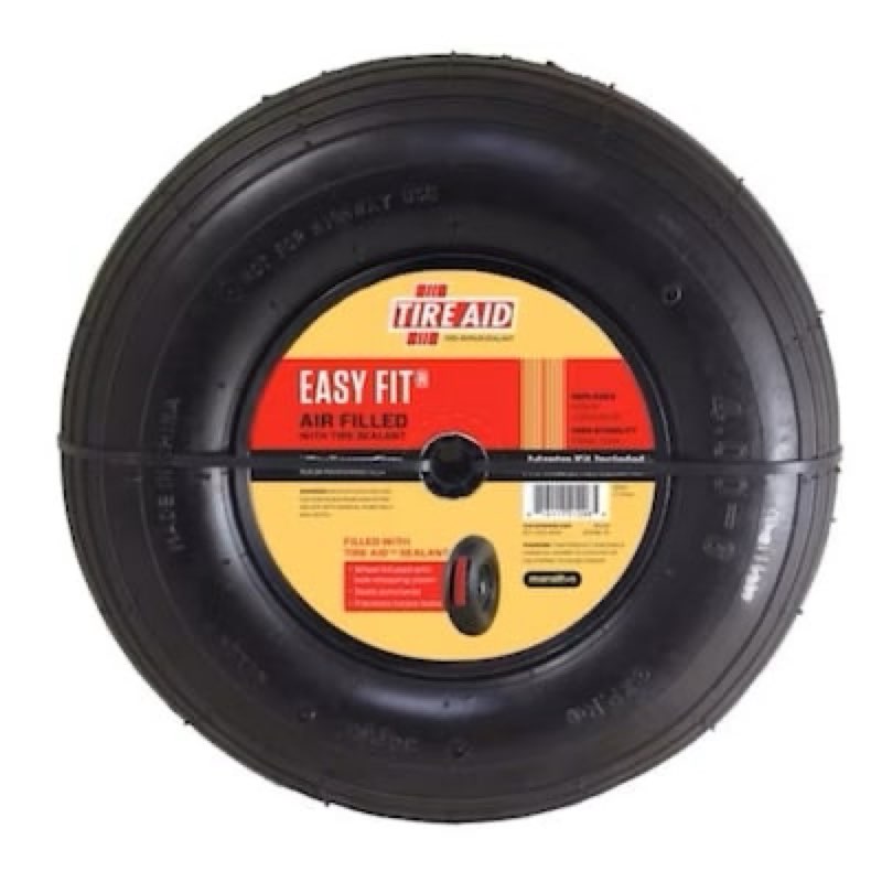 marathon easy fit sealant filled, pneumatic (air-filled) 4-6 tire and wheel assembly, wheelbarrow/cart use, ribbed tread
