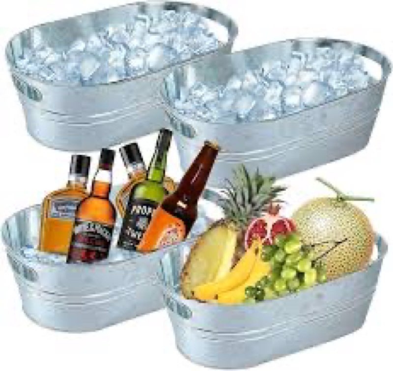 4 pack galvanized tub 3.1 gallon ice bucket large metal drink buckets for parties beer beverage tub 