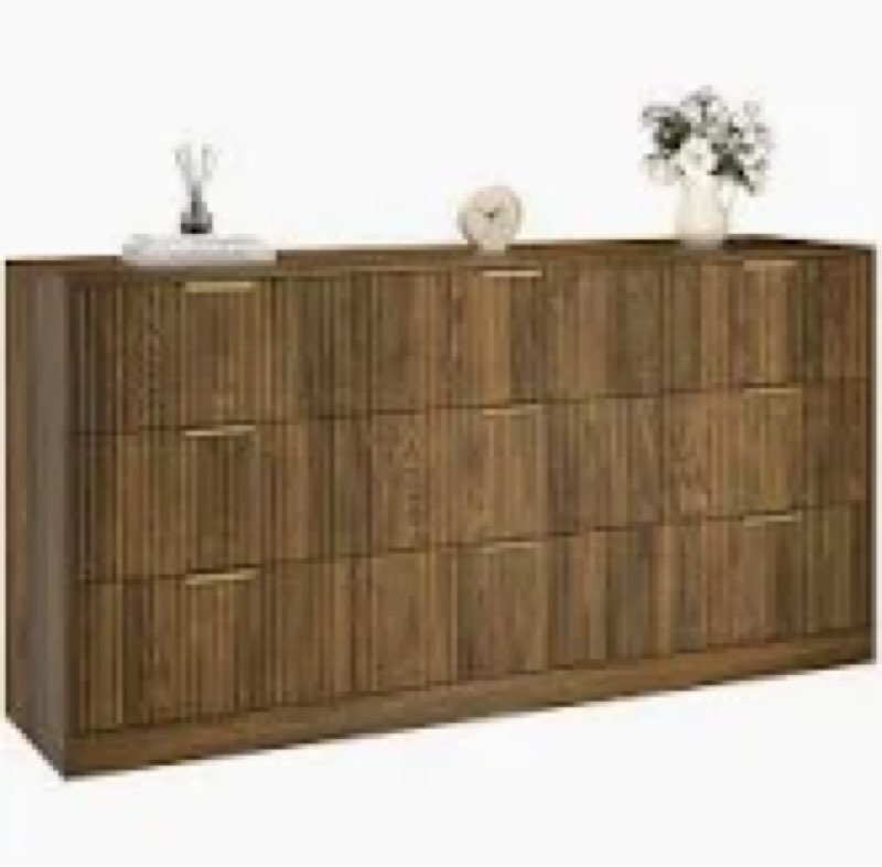 fluted dresser for bedroom with 9 drawers, 63" wide modern chest of drawers with metal handle