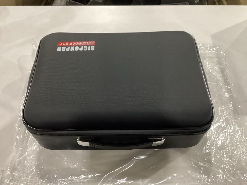 Condition photo showing New/Like New for fireproof document box, hard case highly flame-resistant fire proof waterproof file organizer with lock, portable fire safe for important documents & valuables storage (black, ?15"*11"*5") black m