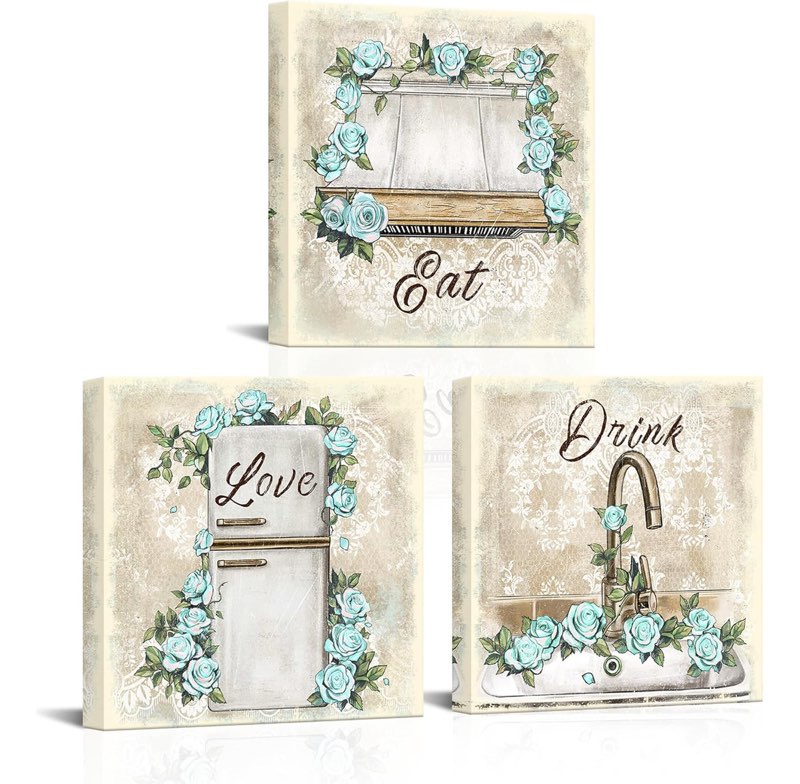 Vefacaiyo Eat Drink Love Kitchen Canvas Wall Art Funny Kitchen Signs Sink Refrigerator Range Hood Wa