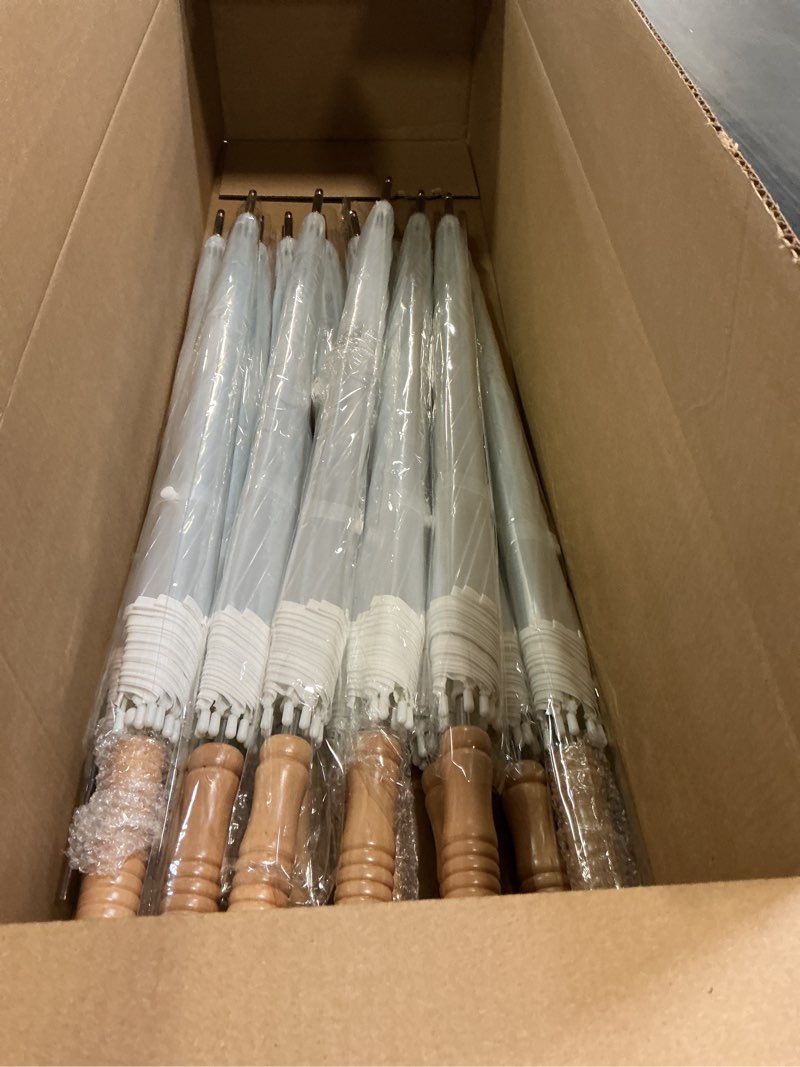 Condition photo showing New/Like New for 12 Pcs Wedding Umbrellas Bulk, 41 Inch Wedding Stick Umbrellas with Wooden Handle Clear