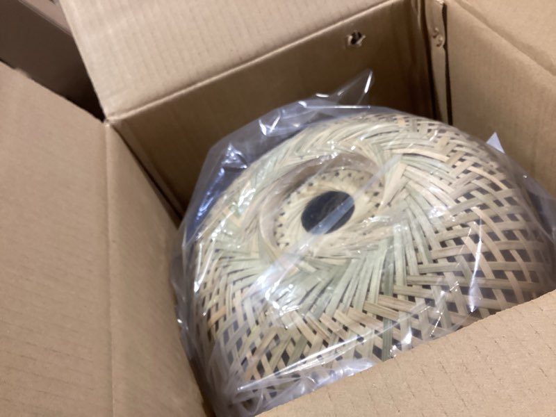 Condition photo showing Good Condition for bamboo pendant light, 11.02 inch one-light boho basket handmade woven pendant lighting, boho bamboo chandelier for bedroom, kitchen, living room 11.02in bamboo pendant light