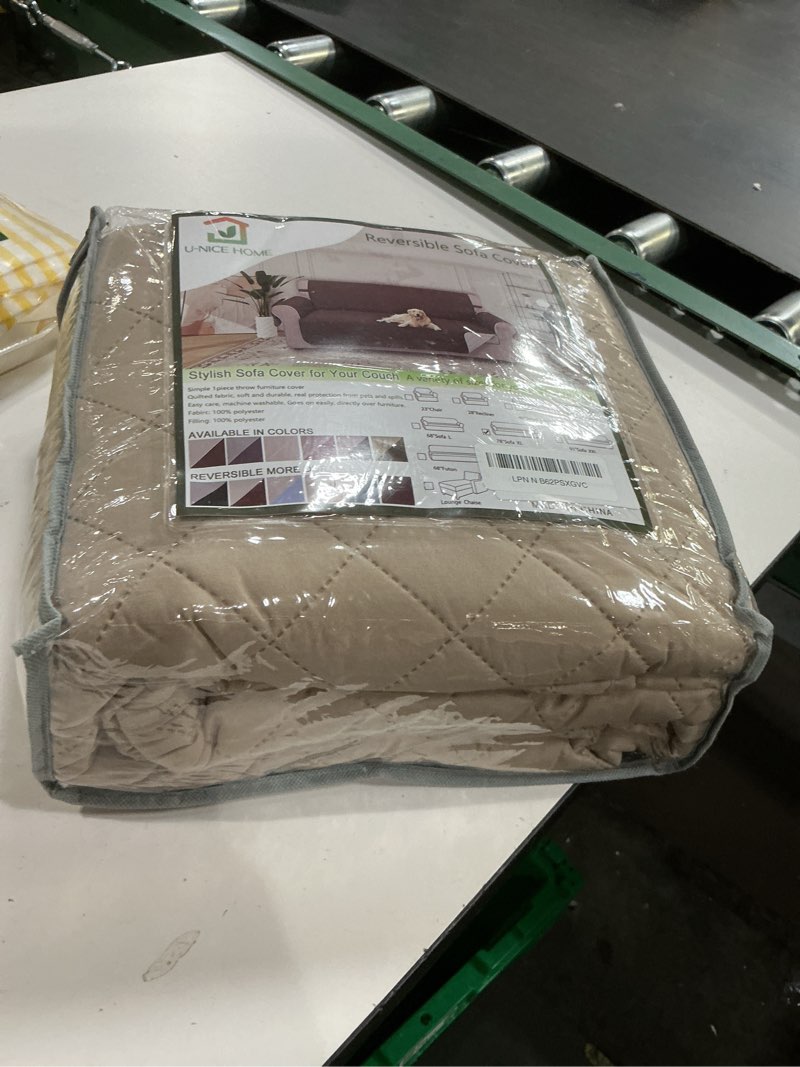 Condition photo showing New/Like New for u-nice home large sofa cover reversible couch cover for dogs with elastic straps water resistant furniture protector for pets couch cover for 4 cushion couch (oversized sofa, beige/beige) beige/beige 78"sofa xl-xl large