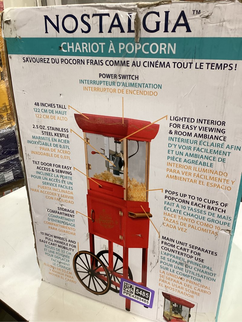 Condition photo showing Good Condition for nostalgia popcorn maker machine - professional cart with 2.5 oz kettle makes up to 10 cups - vintage popcorn machine movie theater style - red red 2.5 oz vintage classic