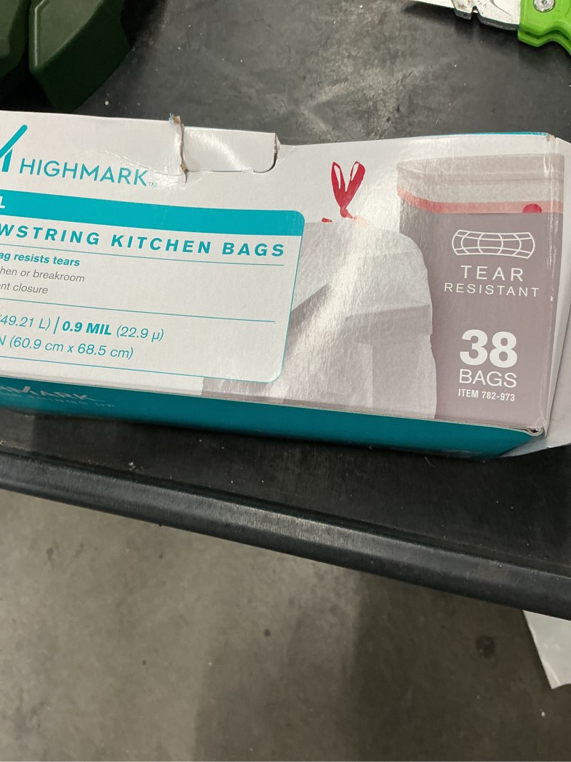 Condition photo showing New/Like New for highmark tall drawstring kitchen trash bags, 13 gallon, 0.9 mil, white, box of 38