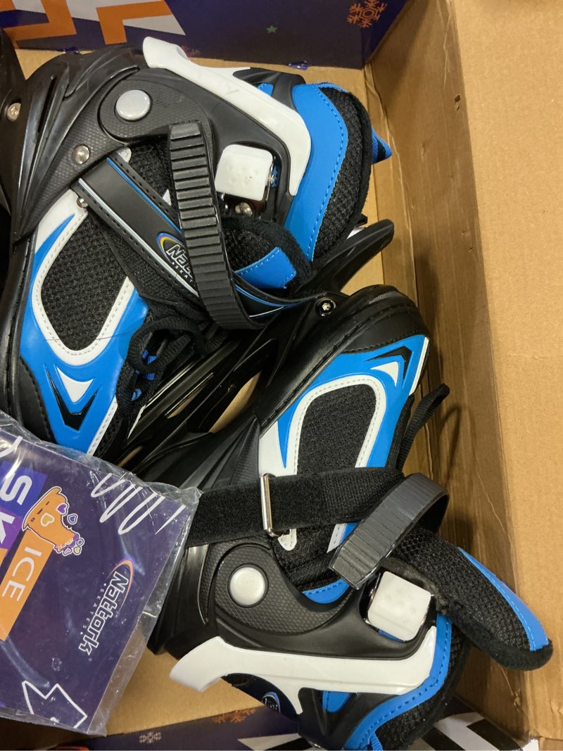 Condition photo showing Good Condition for MammyGol Adjustable Ice Skates for Kids Youth Tean Hockey Lace-Up Boys or Girls Ice Skate for Beginner Age 4-12 Blue Black Teal Green Blue Medium(1-4 US)