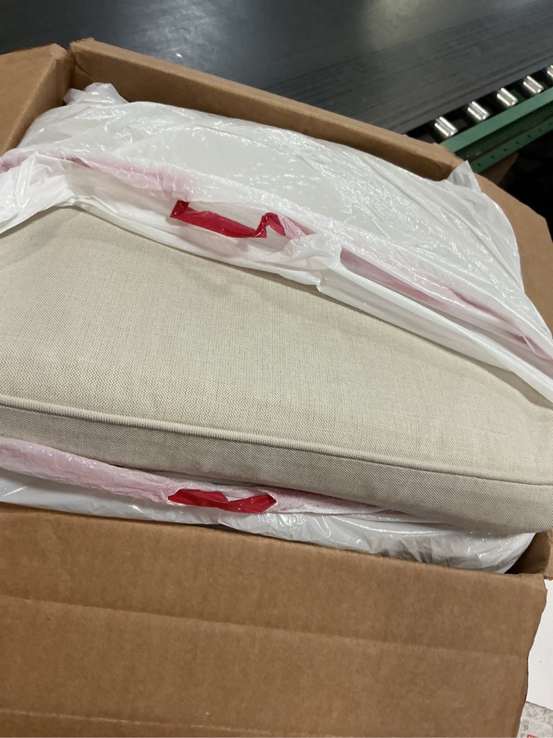 Condition photo showing Good Condition for sunrox gel memory foam chair cushions, fadeshield water-, stain-resistant durable reversible seat cushion pads with ties for indoor/outdoor kitchen dining office, 17"x16", set of 4, cream cream 17x16 inch (pack of 4)