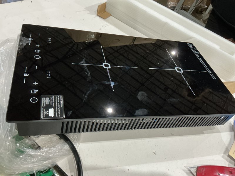Condition photo showing Good Condition for double induction cooktop with 15a plug, 3000w portable electric stove 2 burner with led touch screen 9 levels settings, induction hot plate heat-up in seconds, child safety lock timer