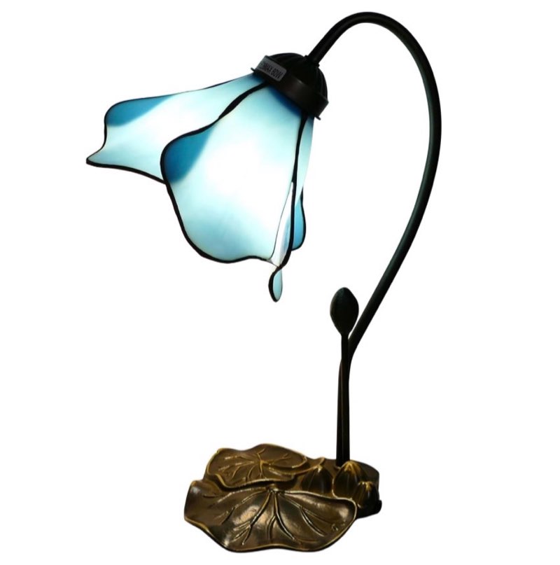 virtueking tiffany table lamp blue lotus stained glass lamp 8" wide 14" tall bedside table light des