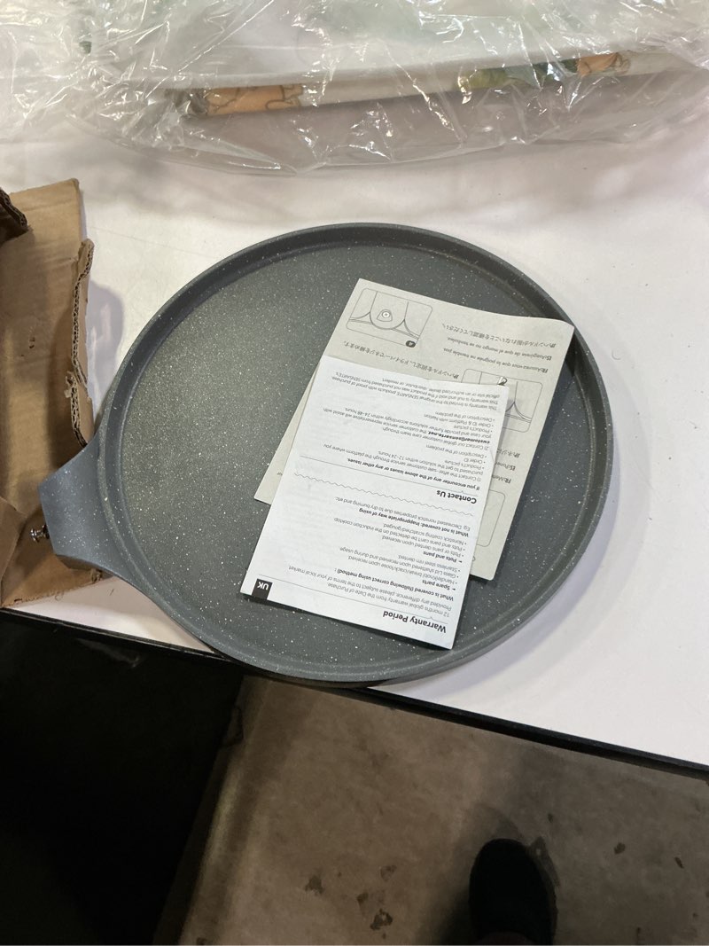 Condition photo showing As Is for SENSARTE Nonstick Crepe Pan, Swiss Granite Coating Dosa Pan Pancake Flat Skillet Tawa Griddle 10-Inch with Stay-Cool Handle, Induction Compatible 10 Inch Gray