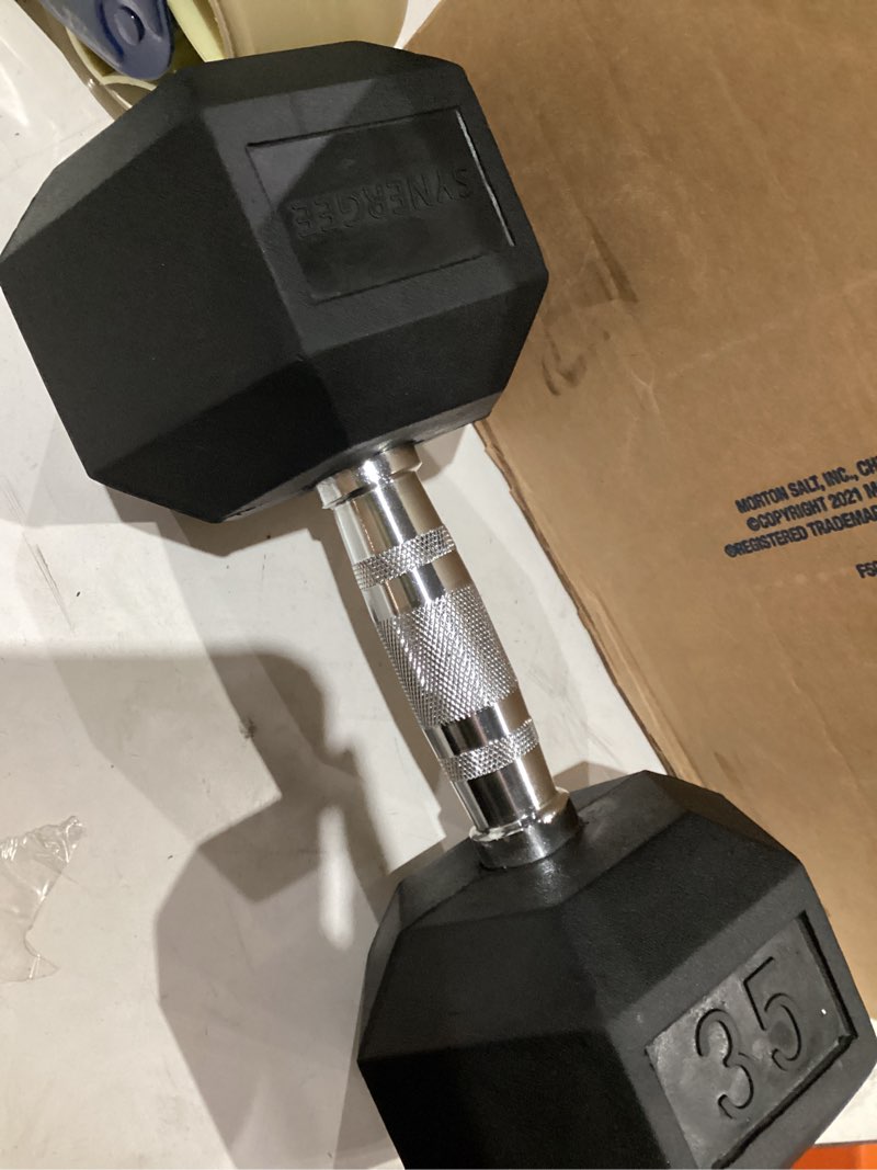 Condition photo showing As Is for perform better rubber hex dumbbell 35lb single 