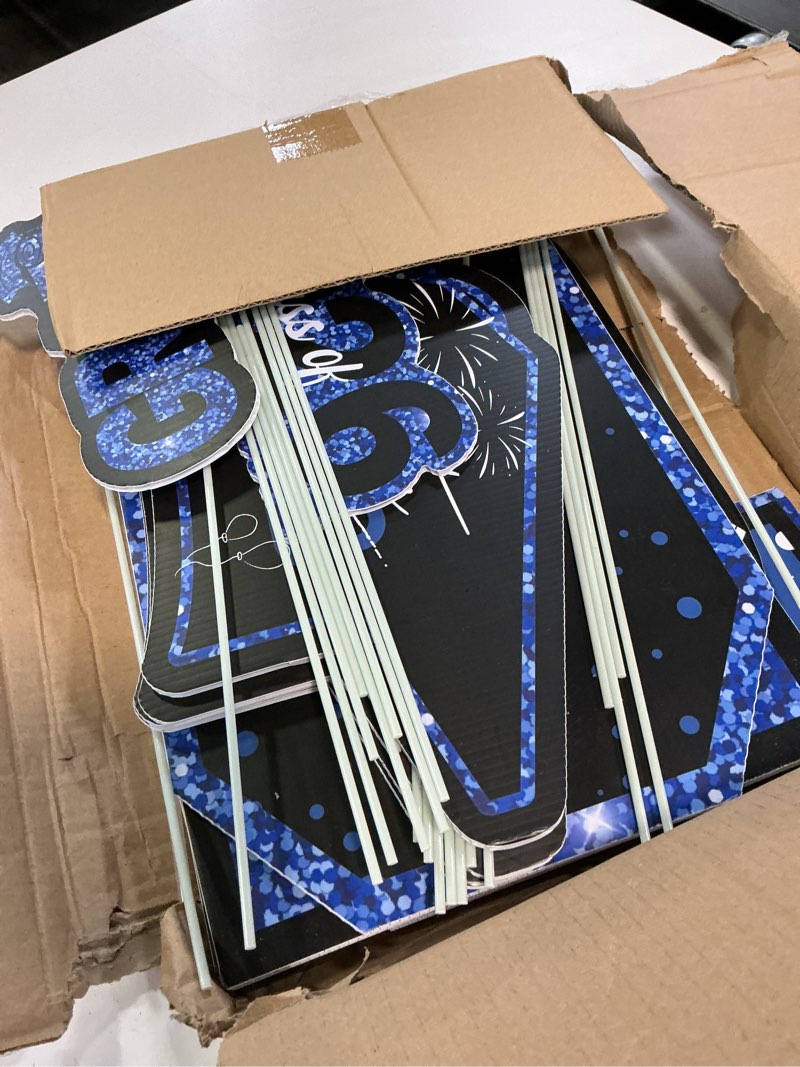 Condition photo showing Good Condition for graduation decorations 2026, 14pcs blue graduation yard sign, congrats class of 2026 yard signs for school or college grad party, outdoor lawn decorations, front yard decor supplies