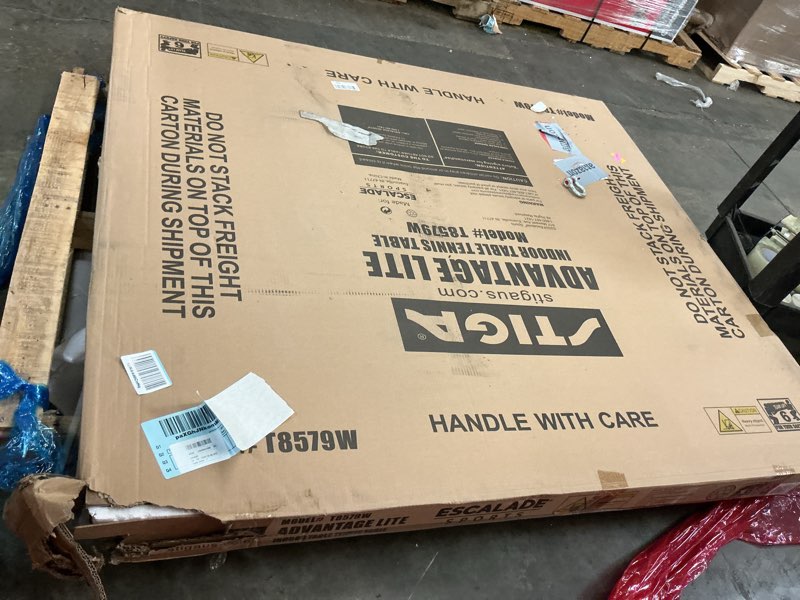 Condition photo showing As Is for stiga advantage series ping pong tables - 13, 15, 18, and 25mm tabletops - quickplay 10 minute assembly - playback mode - recreational to tournament level 13mm