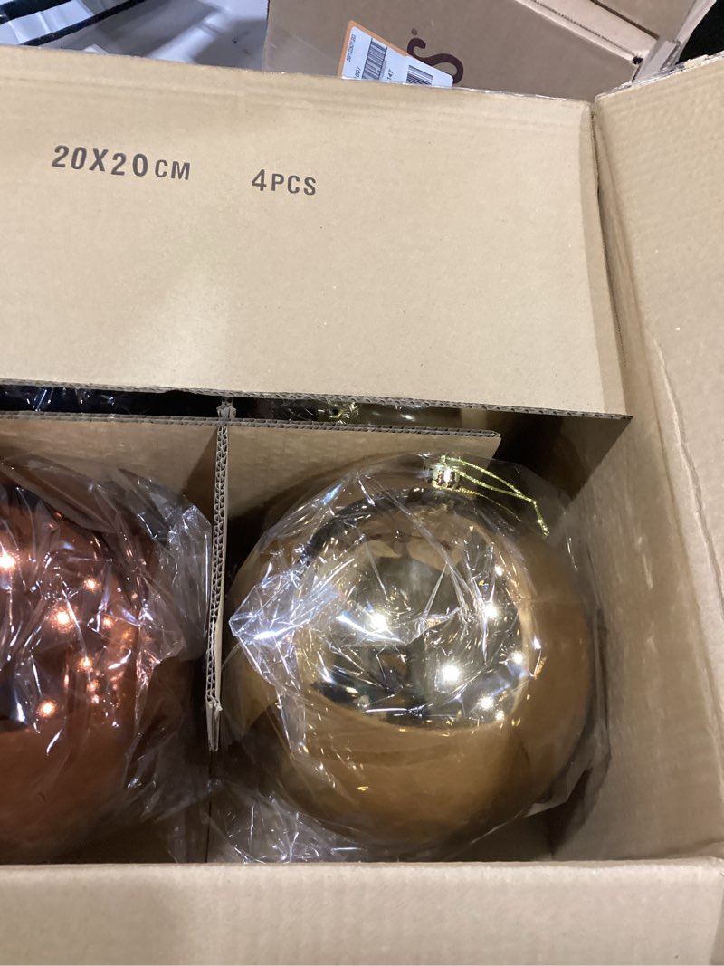 Condition photo showing New/Like New for Zubebe 4 Pcs Extra Large Christmas Ball Ornaments 8'' (200 Mm) Giant Oversized Commercial Grade Plastic Balls Xmas Hanging for Outdoor Indoor Holiday Decor (Copper Gold)
