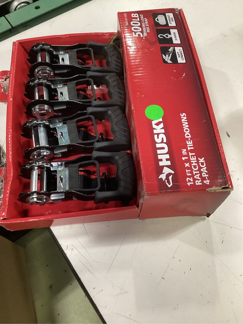 Condition photo showing Good Condition for husky 1 in. x 12 ft. ratchet tie down with s hook (4-pack)