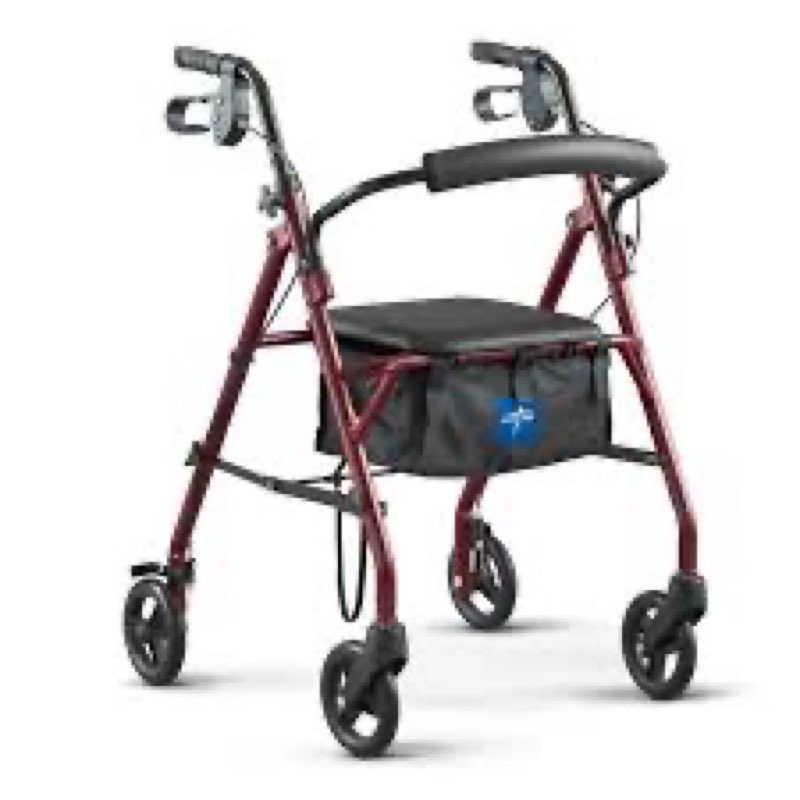 Medline Steel Rollator Walker with Seat, Burgundy, 350 lb. Weight Capacity, 6” Wheels, Foldable, Hei