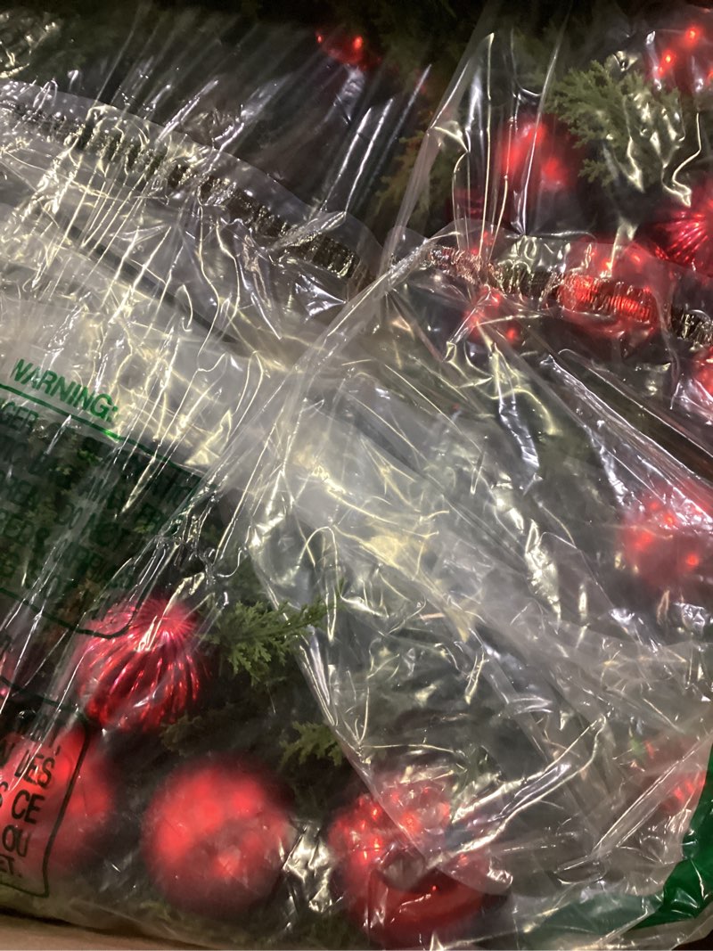 Condition photo showing Good Condition for norme 6 ft artificial christmas cedar garland realistic greenery garland with red ball ornaments xmas hanging decoration for tree staircase table fireplace mantle indoor holiday festival home decor