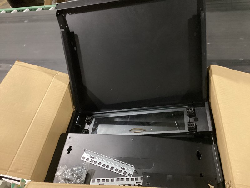 Condition photo showing As Is for server rack enclosure with glass door black, locks, & removable side panels - wall mount it network cabinet 19 inch rack 17.7 inches deep, 4u black 4u