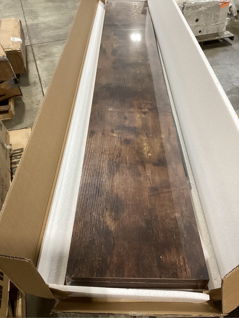 Condition photo showing New/Like New for fun memories 72 inch fireplace mantel shelf, 10 inch deep shelves for display & wall storage, rustic wood wall shelf, extra long floating shelves for living room laundry room, rustic brown, set of 1 brown color 1 72w x 10d x 1.5h