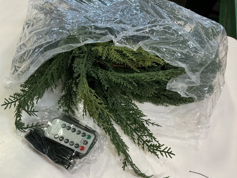 Condition photo showing New/Like New for Christmas Wreaths 26" Norfolk Pine Wreath for Front Door, Artificial Christmas Wreaths Faux Green Fake Pine Needles Wreath for Front Door Wall Windows Indoor Outdoor Christmas Decor