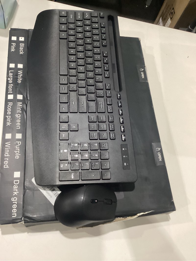 Condition photo showing New/Like New for SABLUTE Wireless Keyboard and Mouse Combo - Full Size Ergonomic Wrist Rest, Silent Typing, Phone Holder, 2.4 GHz, 3 Level DPI, Batteries Powered, Compatible with PC, Laptop, Windows, macOS 1 Pack Classic Black