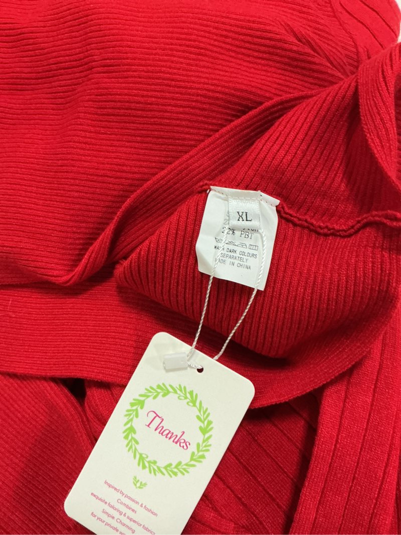 Condition photo showing New/Like New for Ezbelle Women's Long Sleeve Sweater Dresses 2 Piece Outfits Sets Ribbed Knit Crop Tops and Tank Bodycon Midi Dress Red X-Large
