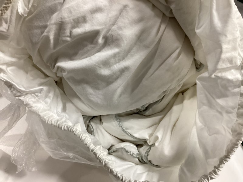 Condition photo showing As Is for DWR Luxury Feather Down Fiber Comforter King Size, Ultra-Soft Egyptian Cotton-Blend Fabric, High FP Medium Weight for All Season Hotel Style Fluffy Duvet Insert with Ties (106"x90", White) King White/Medium-weight