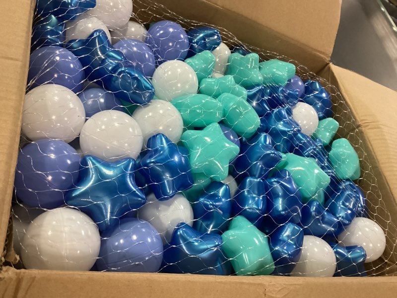 Condition photo showing New/Like New for STARBOLO Ball Pit Balls for Ball Pits - 200 Pcs Blue Star and Round Balls Crush Proof Plastic Children's Toy Balls Stars for Birthday Party Pool Indoor Outdoor 3 Blue+White 200 balls