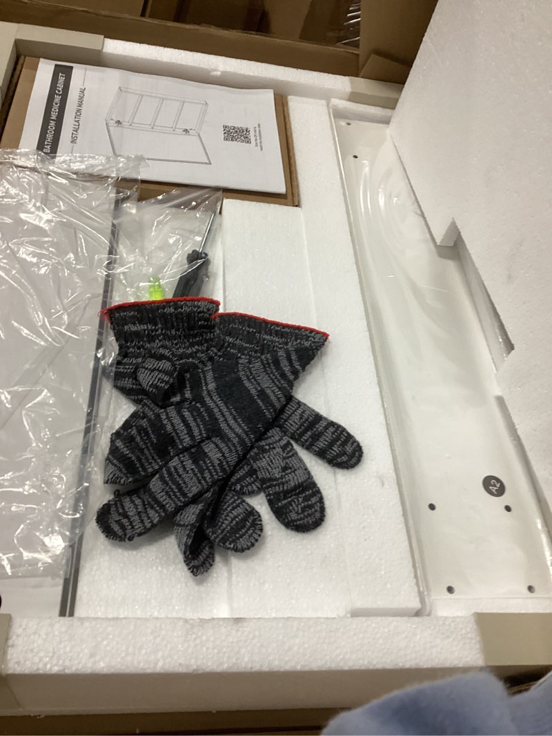 Condition photo showing Good Condition for TokeShimi 14x18 Bathroom Medicine Cabinet, Tempered Mirror with Adjustable Storage Frameless White Farmhouse Medicine Cabinet Recessed White 14x18 IN