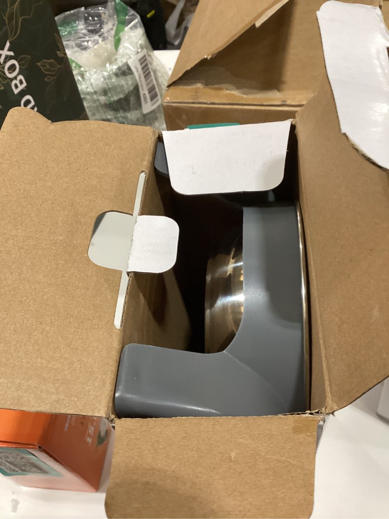 Condition photo showing Good Condition for Elevated Cat Bowls - Anti-Vomiting Raised Cat Bowl Stand with 2 Thick Stainless Steel Cat Bowls Non-Slip for Small Medium Indoor Cats & Puppies, Dishwasher Safe Grey Grey 4.9" for Cats & Puppy