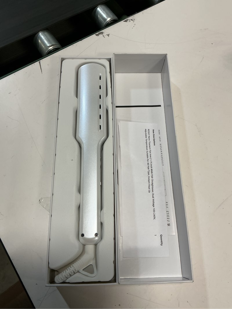 Condition photo showing Good Condition for rosily nano titanium flat iron | 1.75 inch wide hair straightener, dual voltage 100-240v, adjustable temperature suitable for all hair type, instant heat up white