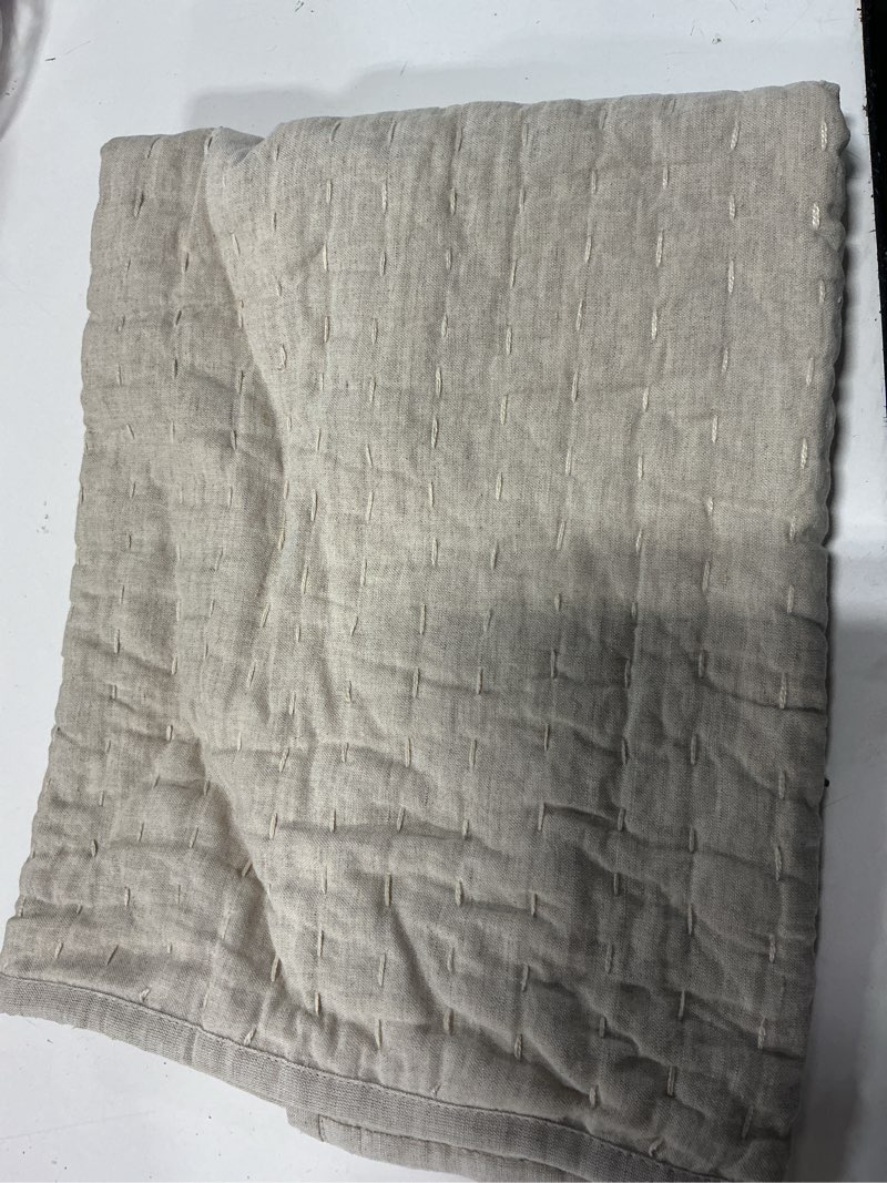 Condition photo showing Good Condition for european linen cotton stitch quilted euro sham, euro, natural