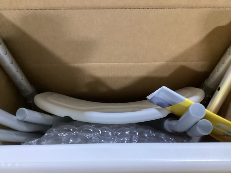 Condition photo showing As Is for (similar to )shower chair for inside shower with arms and back, 500lbs capacity height adjustable shower seat with thickened frame for seniors, elderly and disabled