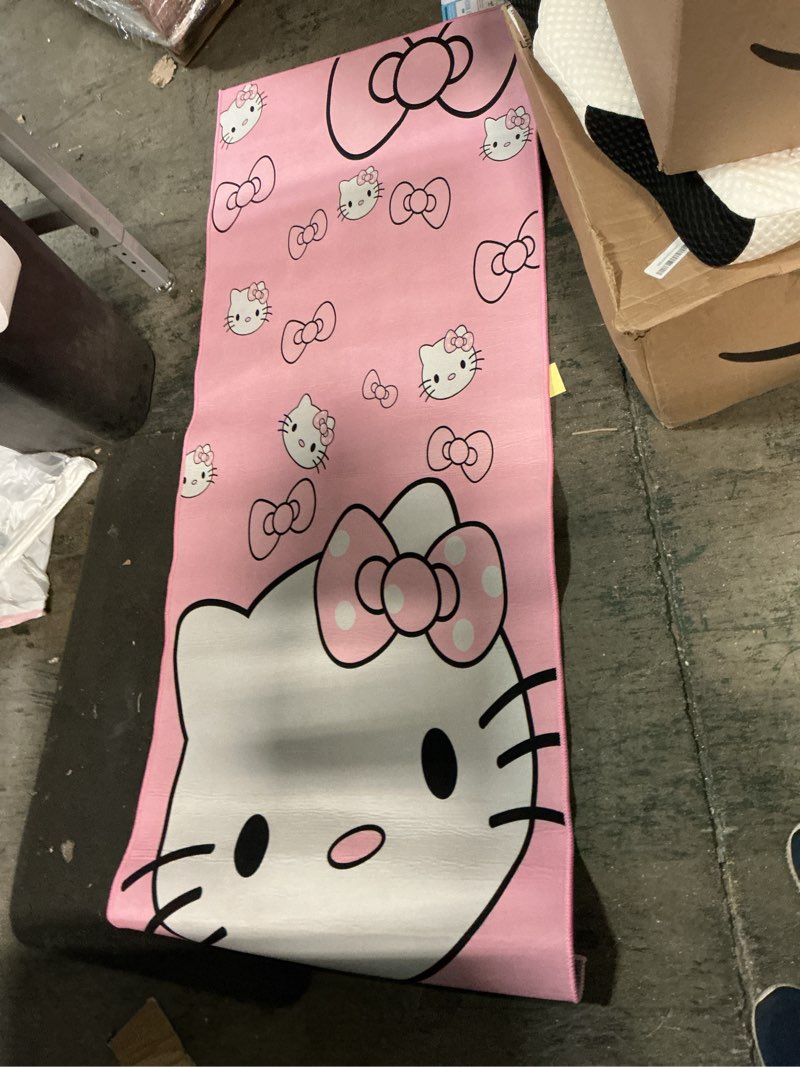 Condition photo showing As Is for SOFPRO Pink Washable Runner Rug 2' 8" x 5' 3" Cute Cartoon Kitten Face Pattern Non-Slip Area Rugs Kawaii Carpet Home Decor Carpet for Living Room Bedroom Entryway Rug