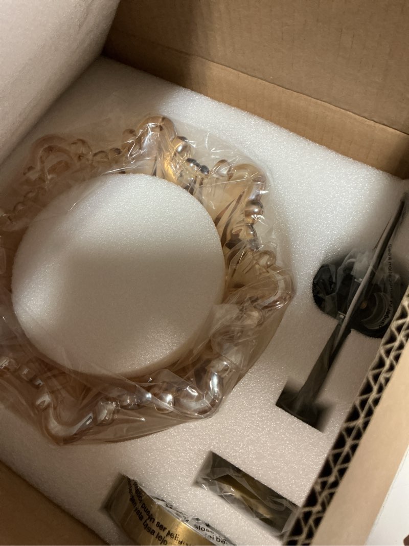 Condition photo showing New/Like New for semi flush mount ceiling light, gold vintage light fixtures with floral amber glass shade, modern close-to-ceiling lighting for bedroom kitchen living room hallway gold and amber