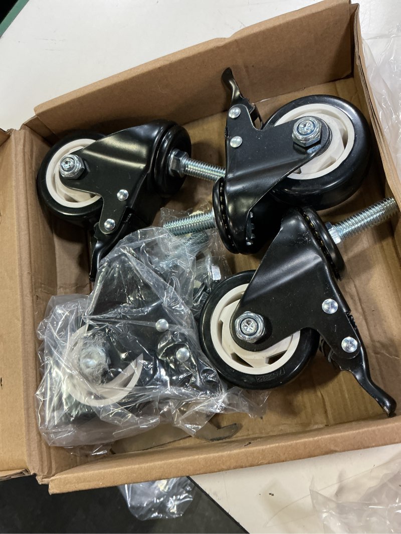 Condition photo showing Good Condition for 3" stem caster wheels with safety dual locking, 1/2" -13 x 1-1/2" heavy duty threaded stem casters, no noise swivel castors with brakes, 250 lbs load capacity per caster(set of 4)