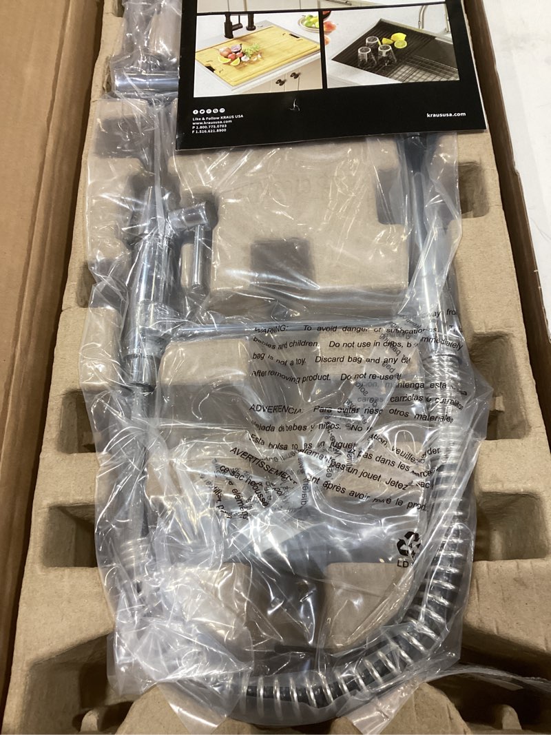 Condition photo showing Good Condition for KRAUS Oletto Commercial Style Single Handle Pull Down Kitchen Faucet with QuickDock Top Mount Installation Assembly in Spot Free Stainless Steel, KPF-2631SFS Spot-Free Stainless Steel Commercial Style Faucet