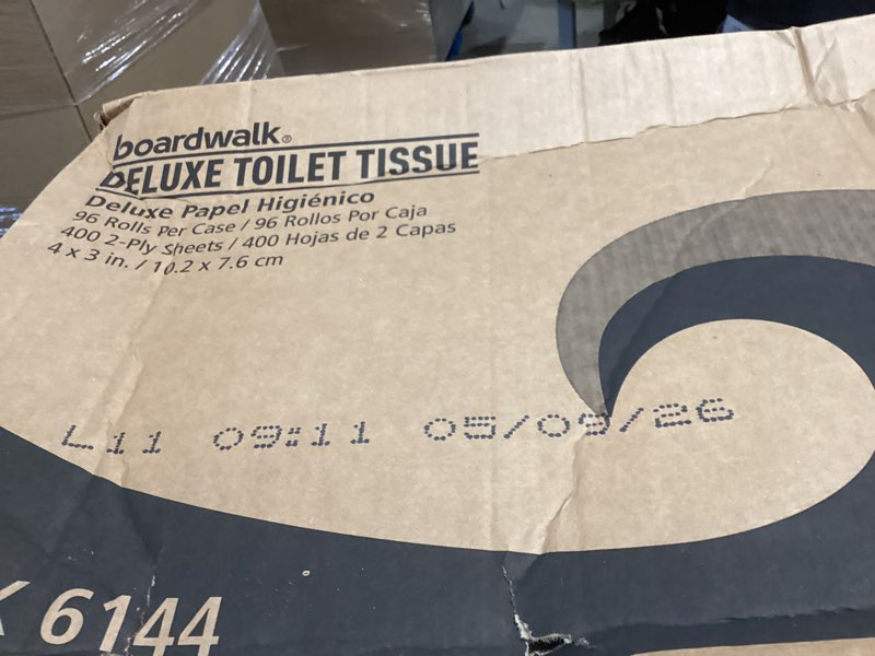 Condition photo showing New/Like New for boardwalk bwk6144 two-ply toilet tissue, white, 4" x 3" sheet, 400 sheets per roll (case of 96 rolls)