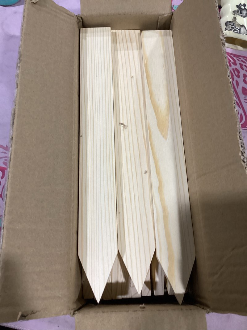 Condition photo showing New/Like New for 25 pcs wood stakes 12 inch wooden garden stakes, grade & survey stakes sign posts for plant support, silt fence, yard marking, farm boundaries, and baselines