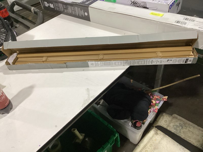 Condition photo showing New/Like New for mainstays 1" cordless vinyl room darkening mini blinds, khaki, 35x48