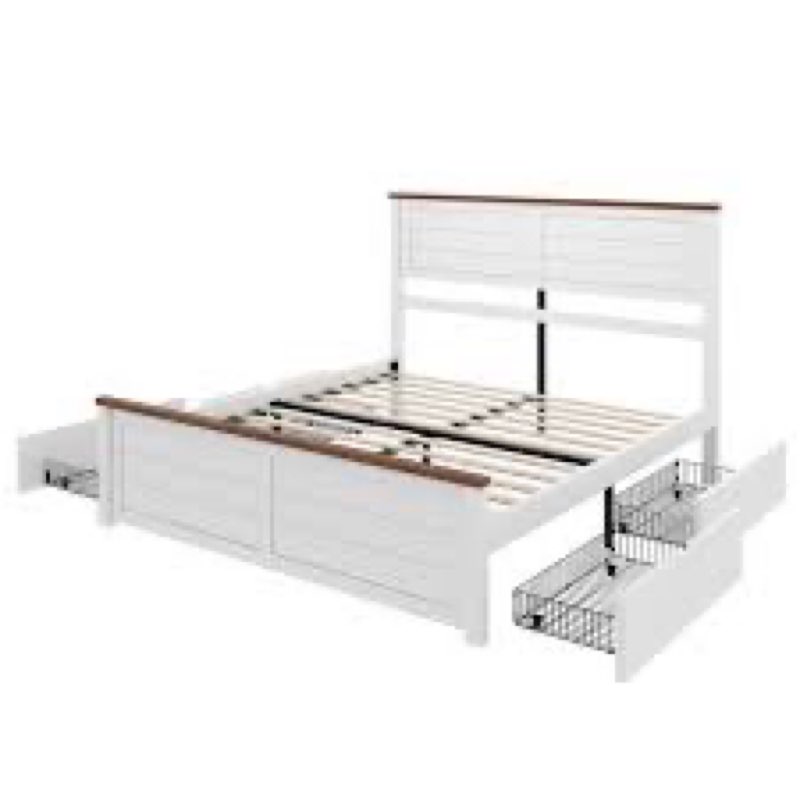 solid wood platform bed with 4 storage drawers, for kids, teens