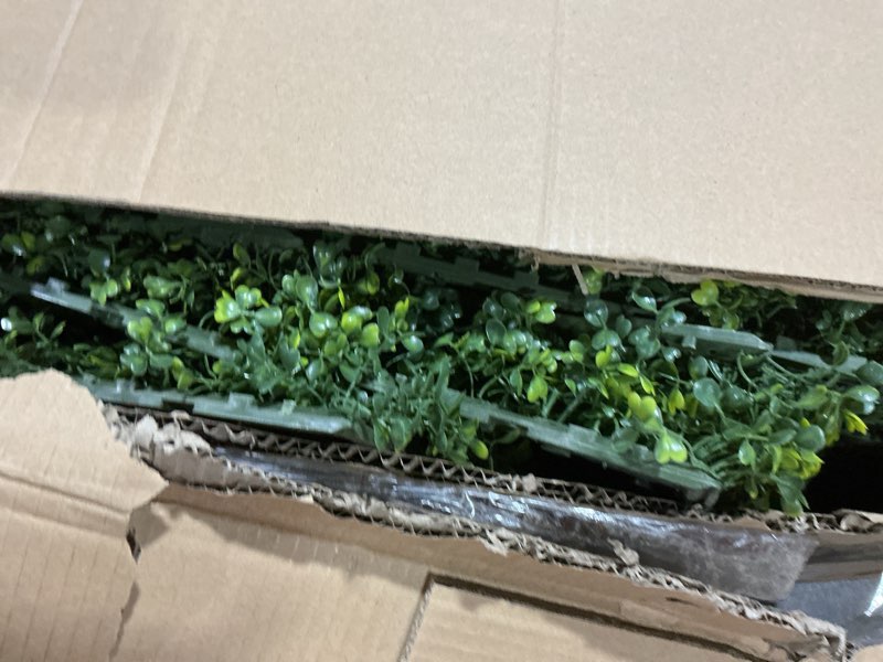 Condition photo showing Good Condition for 54wx72hx6d inches artificial boxwood hedge wall, plant hedge wall room divider, privacy screen, green plant fake grass background partition for home office studio partition 54"wx72"hx6"d green
