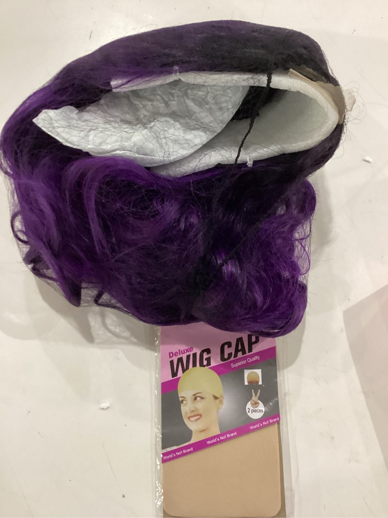 Condition photo showing New/Like New for Mxayhnajxl Dark Purple Wigs with Bangs for Women 14 Inch Short Wavy Bob Wigs Synthetic Bob Wig Curly Wig Heat Resistant Colorful Wavy Wig Cosplay Wigs For Daily Party Halloween