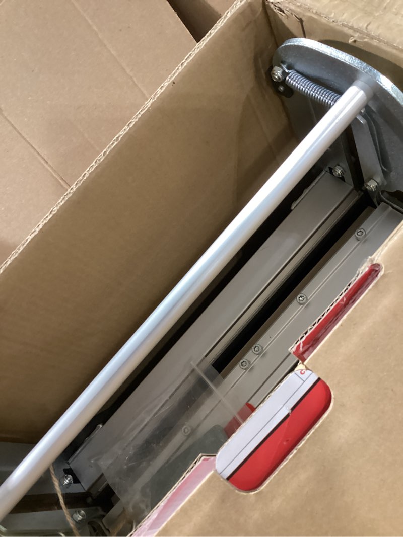 Condition photo showing As Is for 13" pro rigid vinyl floor cutter with 13"replacement blade, double the time! cuts spc/lvt/wpc up to 9mm! instant angle cuts 15/22.5/30/ 45 no measuring! no guesswork! 13" floor cutter+extra blade